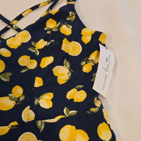 Nine Britton Navy Dress with Yellow Lemon Print - Picture 4 of 10